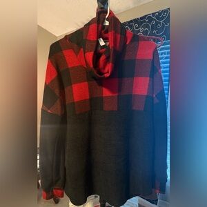 Hayzel Red Black Buffalo Plaid Cowl Neck Knit Sweater Top Women’s Size Small